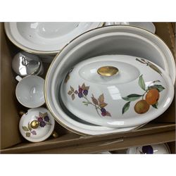 Royal Worcester Evesham and Evesham Vale tea and dinner wares, to include, three large covered tureens, coffee pot, eight tea cups and saucers, milk jug, two covered sucriers, boxed serving spoons etc, approx .130