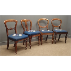  Harlequin set four Victorian mahogany chairs, upholstered seat, turned supports  