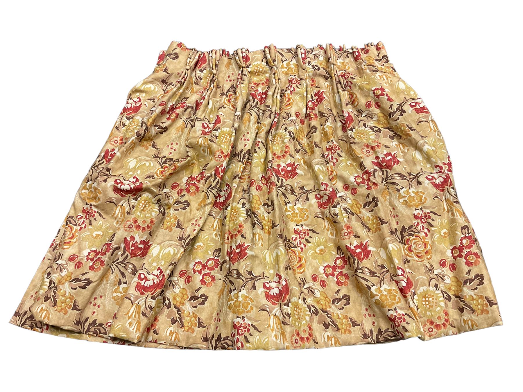 Zoffany - pair thermal lined and pleated curtains in floral fabric (W100cm, H120cm), and a single curtain (W120cm, H290cm), (3 curtains total, width at pleat)