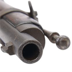 Martini-Henry MKII/2 Carbine, the 52cm round barrel with various inspectors marks,   fitted with ladder sight, with various inspector's marks, the action marked Enfield, the walnut full stock with two steel barrel bands, the butt inset with brass roundel stamped' 12 1893 V 1 GR. A 6', and with Sold Out of Service arrows to the butt, action and barrel, steel cleaning rod beneath, overall 96cm
Sold as an exempt item under Section 58 (2) of the 1968 Firearms Act, to be held as a curiosity or ornament


