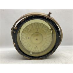 Ship's brass cased compass with gimbal mount, marked '118K T Type 2' D27cm excluding gimbal