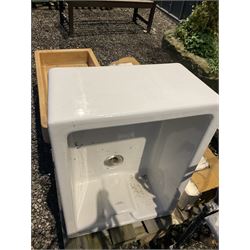 Two white enamel Belfast sinks and a shallow glazed stone sink - THIS LOT IS TO BE COLLECTED BY APPOINTMENT FROM DUGGLEBY STORAGE, GREAT HILL, EASTFIELD, SCARBOROUGH, YO11 3TX