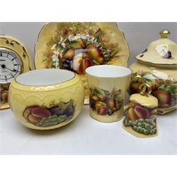 Aynsley Orchard Gold five coffee cans and saucers, mantel clock, plate etc 