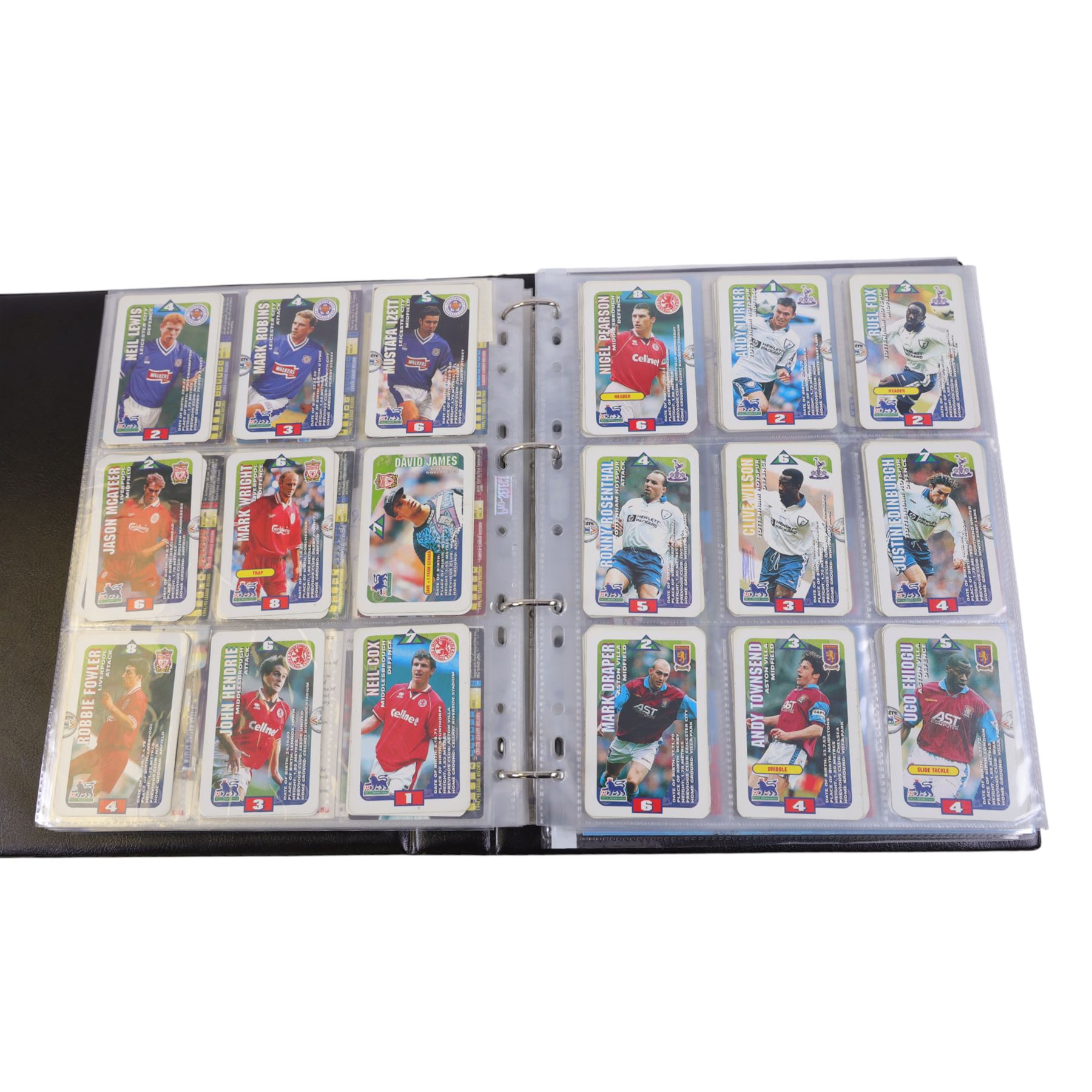 Collection of Football related trading cards, stickers and coins, including 1990 Esso World Cup Coin Collection, an empty 2010 Esso Official England Medal Collection Folder, incomplete 1990 Italy World Cup Commemorative Medal Collection, 1998 The Official England Squad Medal Collection, 1970s Topps All Stars Cards, 1992 Panini Official Football Players cards, Euro 2008 Collectors Binder and Cards, Panini 2009/10 Champions League Stickers, etc housed in four folders