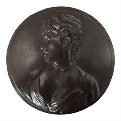 Bronze wall plaque, of circular form, cast in relief with the the head and shoulders of a ...