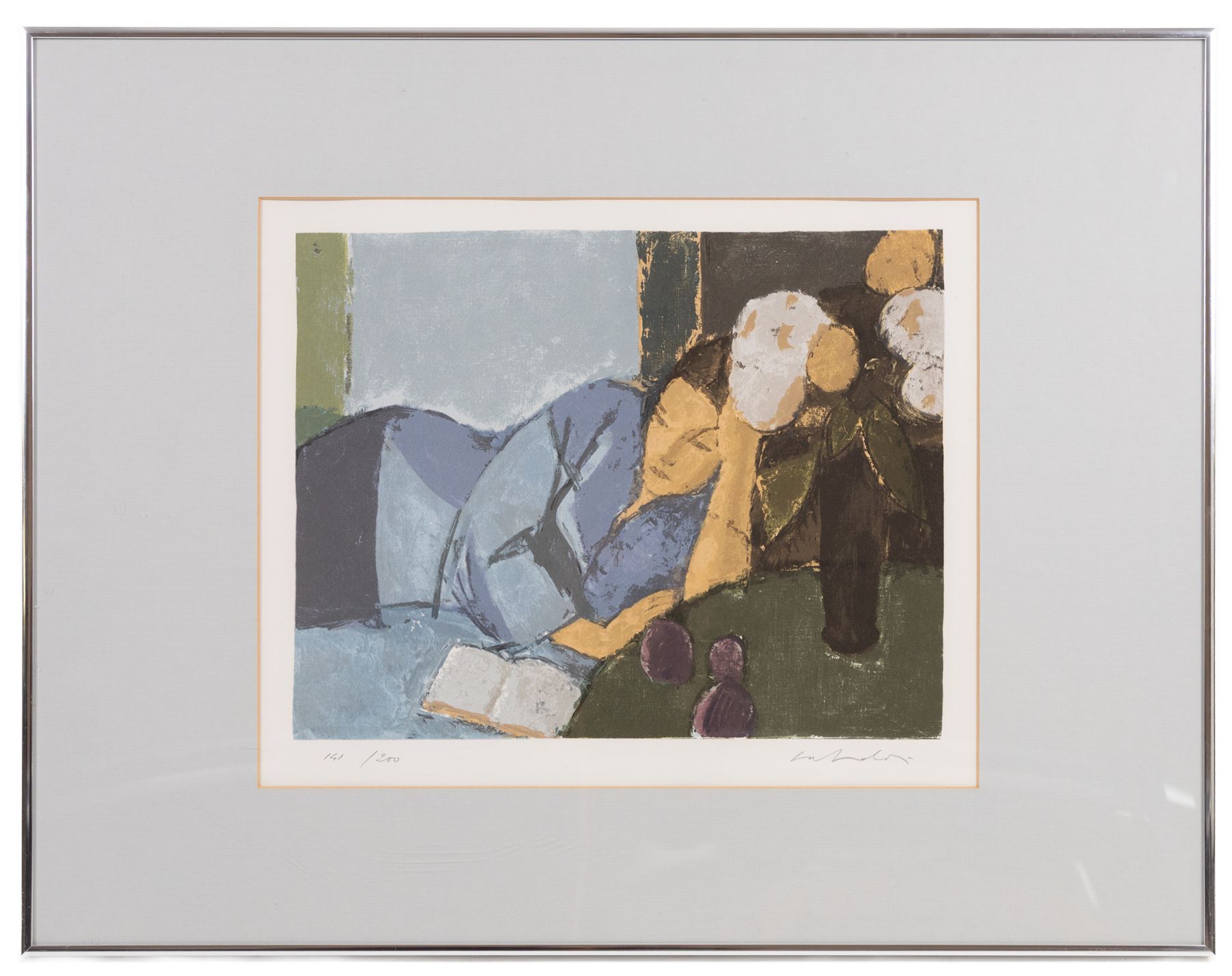 Aldo Salvadori (Italian 1905-2002): 'Interno Blu', limited edition screenprint signed and numbered 141/200 in pencil 30cm x 38.5cm 