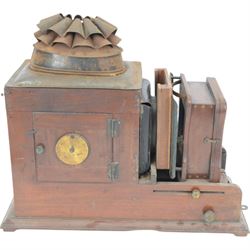 Late 19th century/early 20th century brass mounted mahogany magic lantern with brass lens