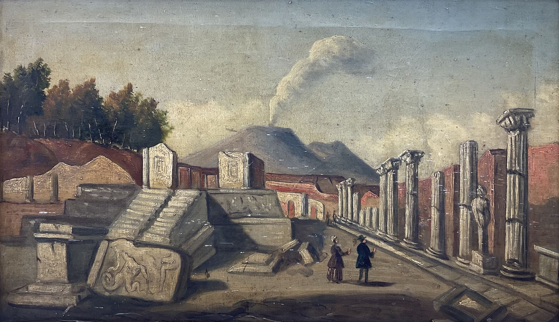 English School (19th century): Victorian Tourists Visiting the Ruins of Pompeii, oil on canvas unsigned 35cm x 60cm