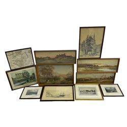 Collection of antique watercolours and prints, with one map (11)