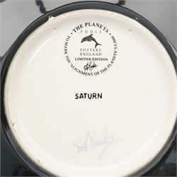 Poole Pottery Saturn Charger from the Alan Clarke 'The Planets' series, no. 1314/2000, D41cm, together with a Poole Pottery Millennium charger, no. 1035, and vase no. 1314, H34cm (3)