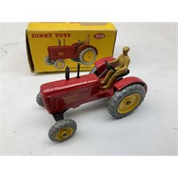 Dinky - four die-cast models comprising Massey-Harris Tractor No.300; Plymouth Plaza No.178; De Soto Fireflite Sedan No.192; and Studebaker Land Cruiser No.172; all boxed (4)