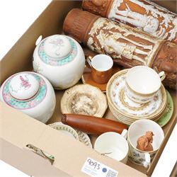 Canton famille rose teapot, covered tureen, pair of contemporary Chinese ginger jars, Victorian glass, paperweights etc, in two boxes