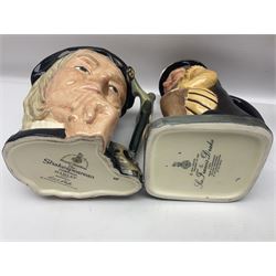 Eight Royal Doulton character jugs, including St George D6618, Guardsman D6568, The Juggler D6835 etc, together with Royal Doulton toby jug Sir Francis Drake D6660