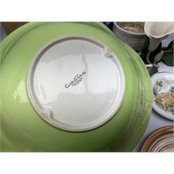 Carlton Ware bowl in the form of an apple, together with a pair of ceramic wall baskets, West Germany vase, and other collectables, in two boxes 