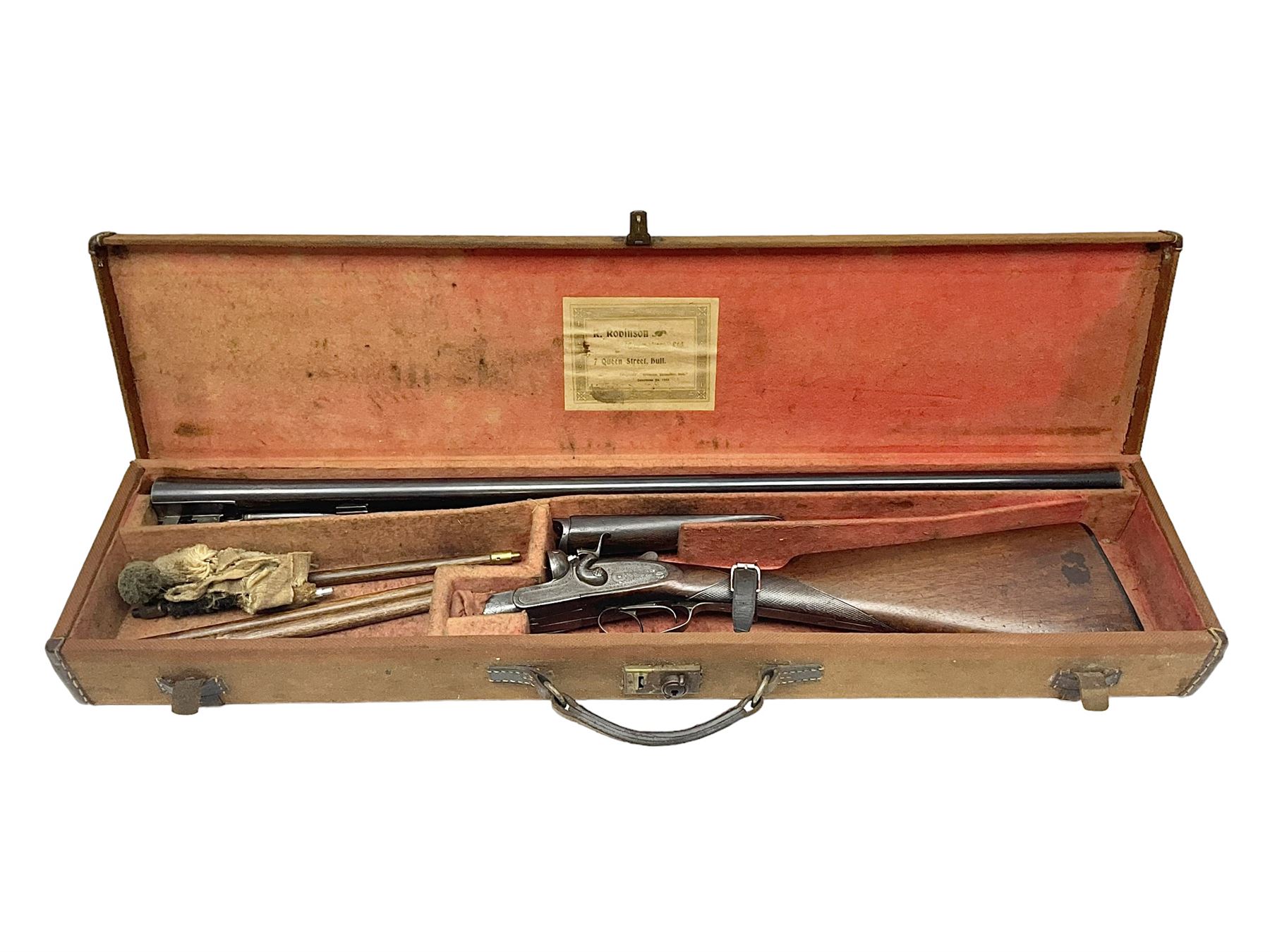 SHOTGUN CERTIFICATE REQUIRED - Late 19th century R. Robinson of Hull 12-bore side-by-side double barrel hammer shotgun; with 76cm(30