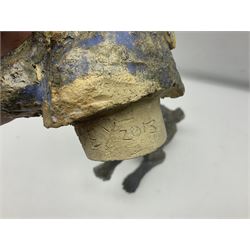 Studio pottery novelty jar and cover modelled as a hare raised upon its back legs, by Chris Attlesey, H38cm 