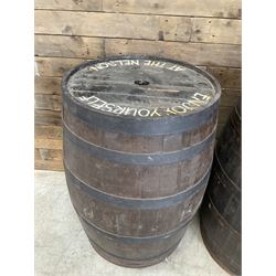 Four coopered barrel pub tables 