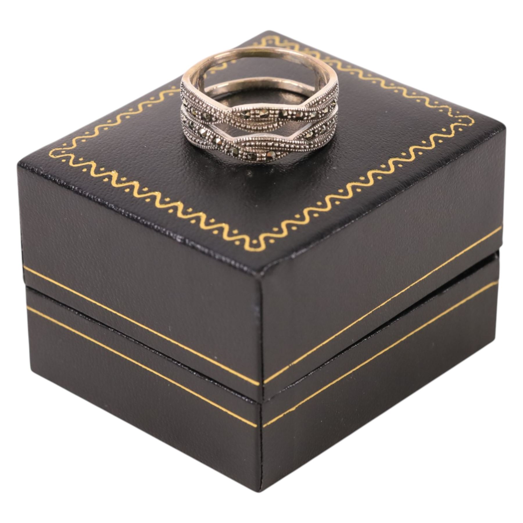 Silver marcasite ring, boxed