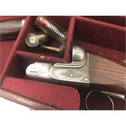  W.W.Greener boxlock ejector 12bore shotgun, 30in barrels, and floral engraved action, replaced figured walnut stock with chequer grip and butt, L119cm  in original fitted case with makers label and brass corners, spring caps and cleaning rods. SHOTGUN CERTIFICATE REQUIRED  