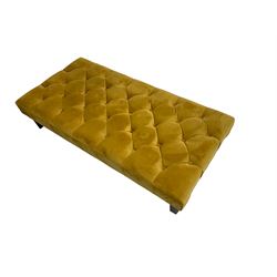 Rectangular footstool, upholstered in buttoned mustard fabric