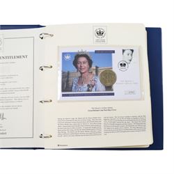 Approximately 104 Royal Mail Royal Mint coin or medallion covers, housed in an official Royal Mail Royal Mint ring binder folder and loose, together with The Queen's Golden Jubilee Coin Cover Collection in two albums, commemorative fifty pences, crowns, etc