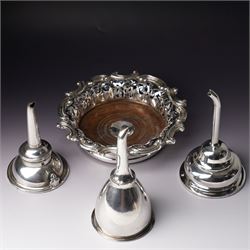 18th century Sheffield plate wine funnel by Roberts, Cadman & Co with bell mark, two other...