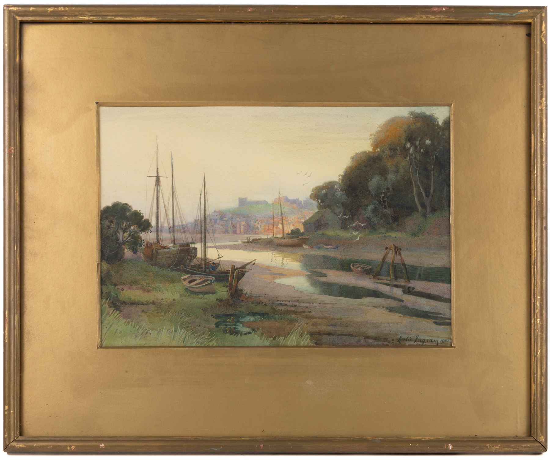Leslie Ingram (British early 20th century): Whitby from Upstream on the Esk, watercolour signed and dated 1921, 23cm x 34cm