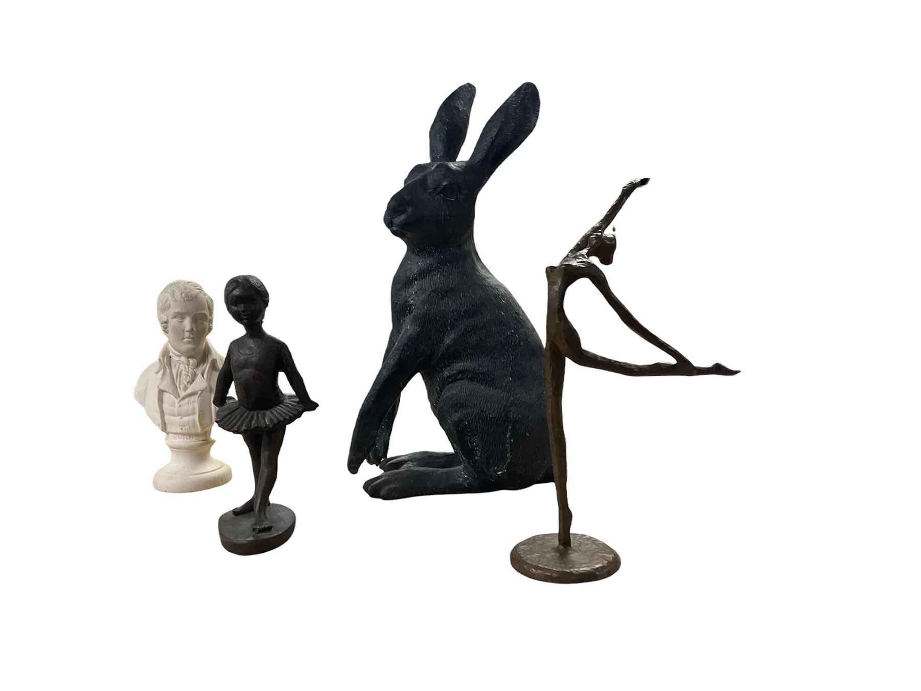Large composite hare figures, together with a bust and two ballerina figures, Hare H38cm 