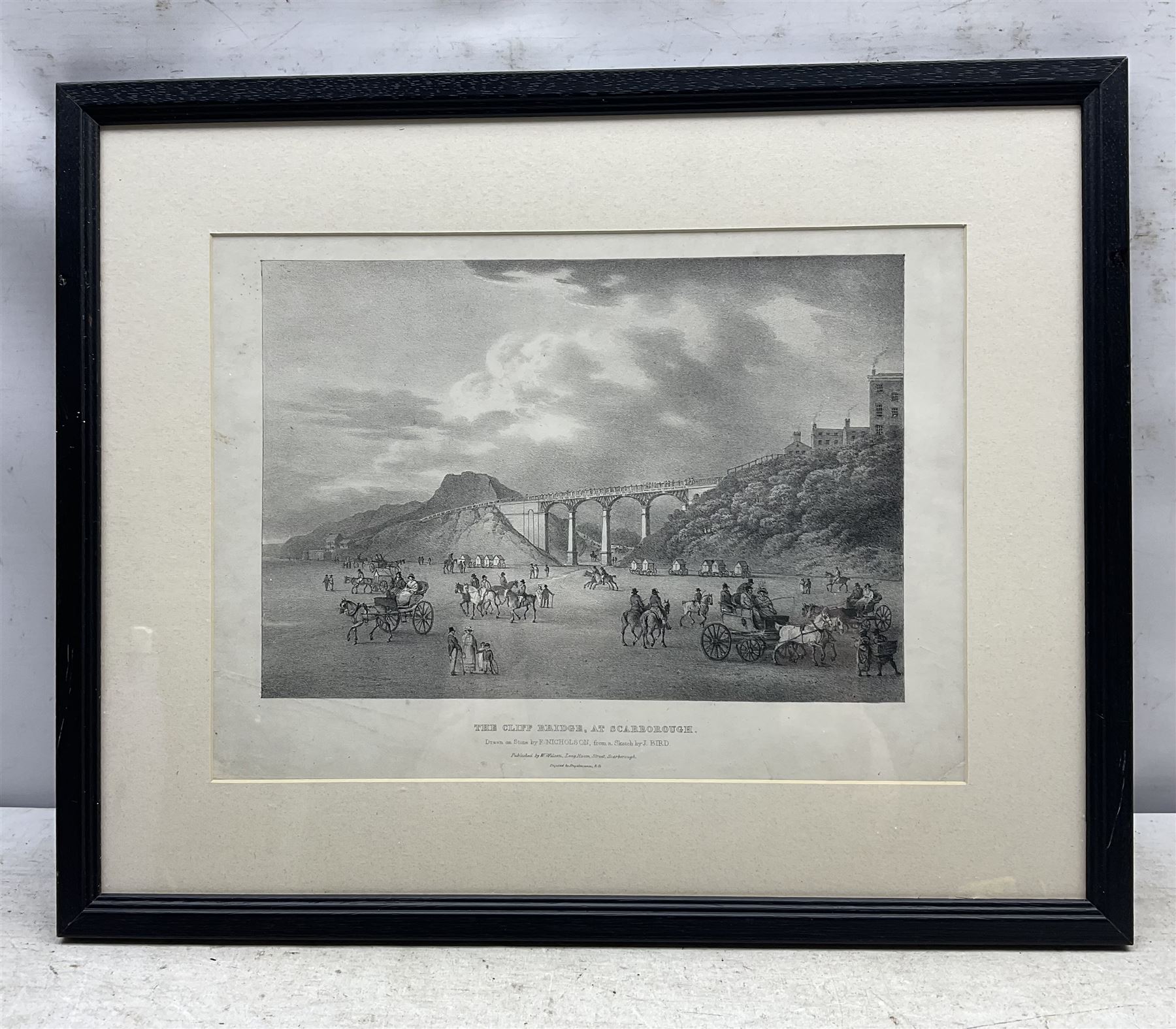 Francis Nicholson (British 1753-1844): 'The Cliff Bridge at Scarborough', lithograph pub c.1830, 22cm x 33cm 