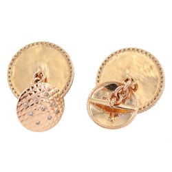 Pair of 14ct rose gold mother of pearl Essex crystal horses head cufflinks, with diamond set surround, 
