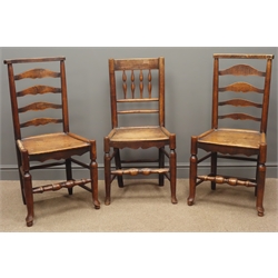  Two country elm and ash ladder back chairs and a spindle back chair  