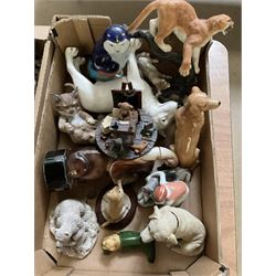 Two boxes of animal figures to include mainly ceramic and composite examples, to include Border Fine Art ‘First Time Out’ and ‘Robin’ and other various figures