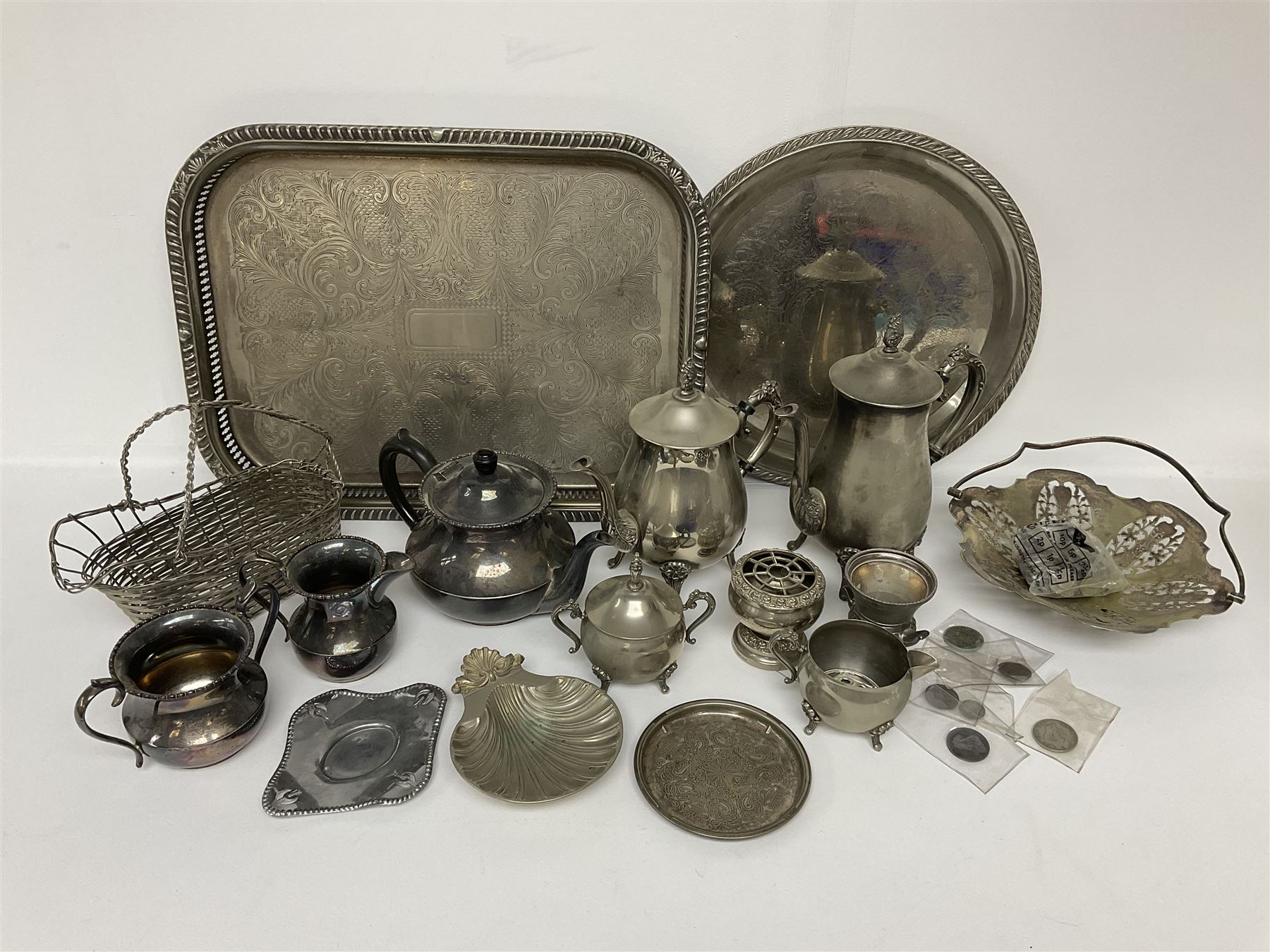 Quantity of Victorian and later silver plated metal ware, to include tray, teapots, etc