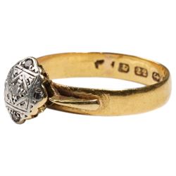 22ct gold wedding band, Birmingham 1894, with later platinum and yellow gold single stone diamond set head and shoulders 