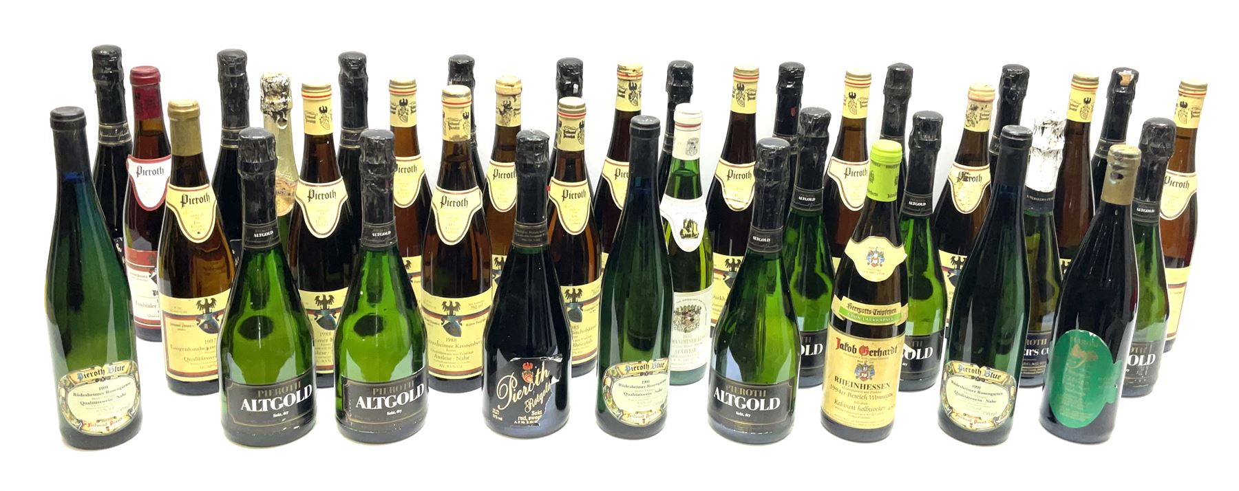 Mixed alcohol including Pieroth Altgold Sekt dry 75cl, 11%vol, Pieroth 1984 Etschtaler Edelvernatsch rose 0.7l, Pieroth 1988 Bretzenheimer Kronenberg Auslese Nahe 750ml, 9.5%vol etc, various contents and proofs, 39 bottles