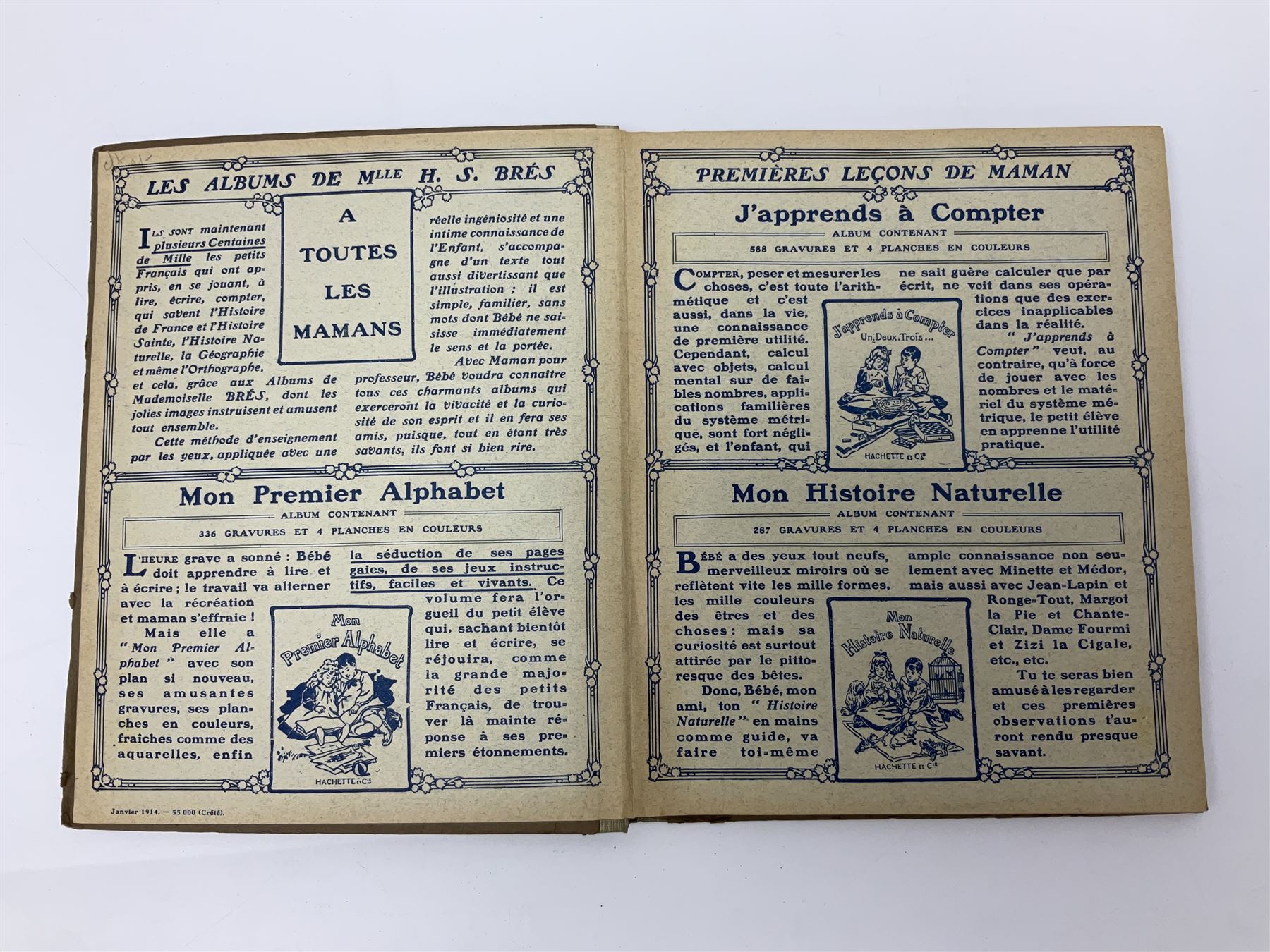 Three Childrens books, comprising Father Tuck's Once Upon a Time and two french books by Hachette et Cie, together with a folder of Ours The Magazine of Reckitts