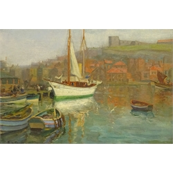  Augustus William Enness (British 1876-1948): Whitby Harbour, oil on canvas signed 24cm x 35cm   