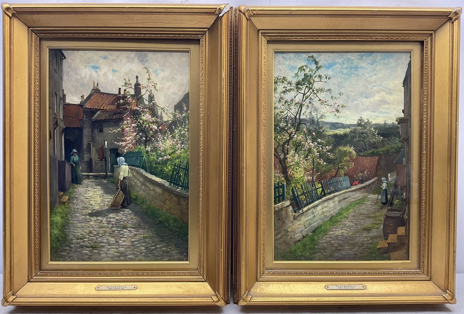 Arthur Blackburn (British 1853-1925): 'Bloomswell - Robin Hoods Bay', pair oils on board signed, titled on original frames 43cm x 28cm (2)
