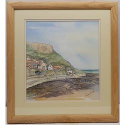 Penny Wicks (British 1949-): Runswick Bay, pen and wash signed 34cm x 31cm
