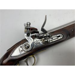 REGISTERED FIREARMS DEALER ONLY AS NO VISIBLE PROOF MARKS - modern Indian flintlock .65 cal. belt pistol marked with crowned GR and Tower, 29cm barrel and brass skull crusher butt, serial no.2169 L50cm