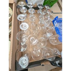 Collection of Royal Doulton Dickensian Ware ceramics, including chargers, teacups and saucers, bowls etc together with a quantity of drinking glasses, lacquered eggs, etc