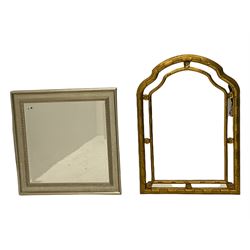 Arched top gilt wall mirror (68cm x 96cm), and a silvered framed wall mirror (74cm x 74cm)