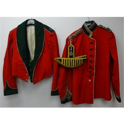  QEll British Military red Mess Jacket, another with green collar and waistcoat, (3)   