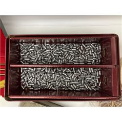 Assorted gun cleaning equipment including .303 brass oil bottle and boxed Webley Cleaning Kit etc; together with quantity of various calibre bullets for reloading 