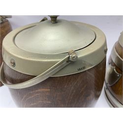 Five early 20th century biscuit barrels with silver-plated mounts, one made from Mahogany from HMS Hindustan