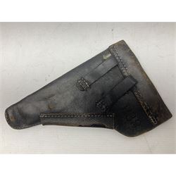 WW2 German P38 auto pistol leather holster with magazine pouch; marked P38 verso and CXB 4 H24cm