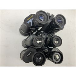 Eleven pairs of binoculars to include Lieberman & Gortz 20x65, Stem (USSR) 7x50, Helios 10x50 Field, Prinz 12x50, Tasco 8x40, Tasco 10x50, etc