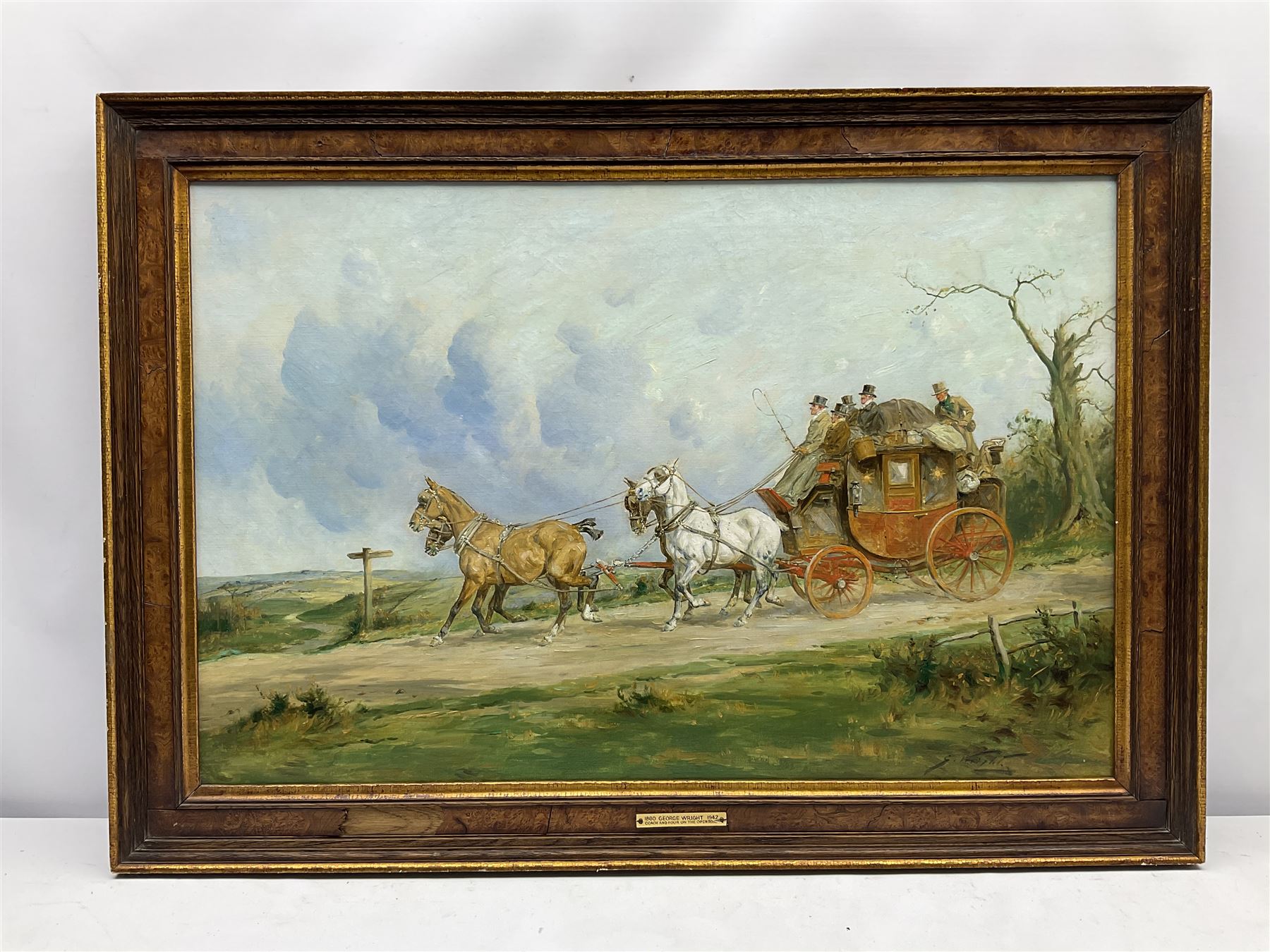 George Wright (British 1860-1942): 'Coach and Four on the Open Road', oil on canvas signed 49cm x 74cm 
Provenance: purchased by the vendor Sotheby's London 12th November 1992, Lot 225; with Kurt E Schon Ltd, New Orleans and Vienna, label verso
