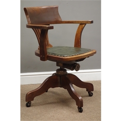  Early 20th century oak adjustable swivel office desk chair, W67cm  