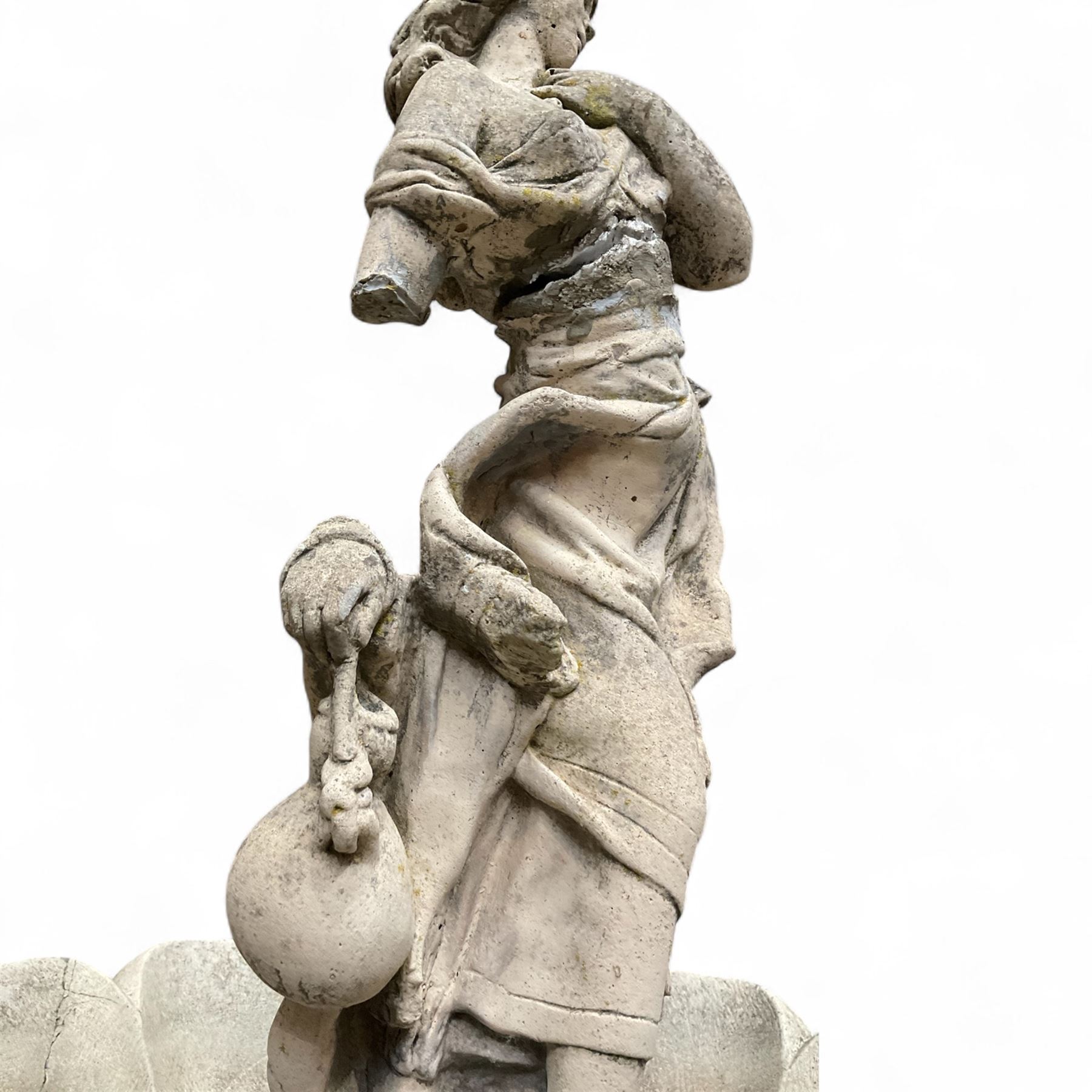 Cast stone garden centre-piece bird bath with raised female figure